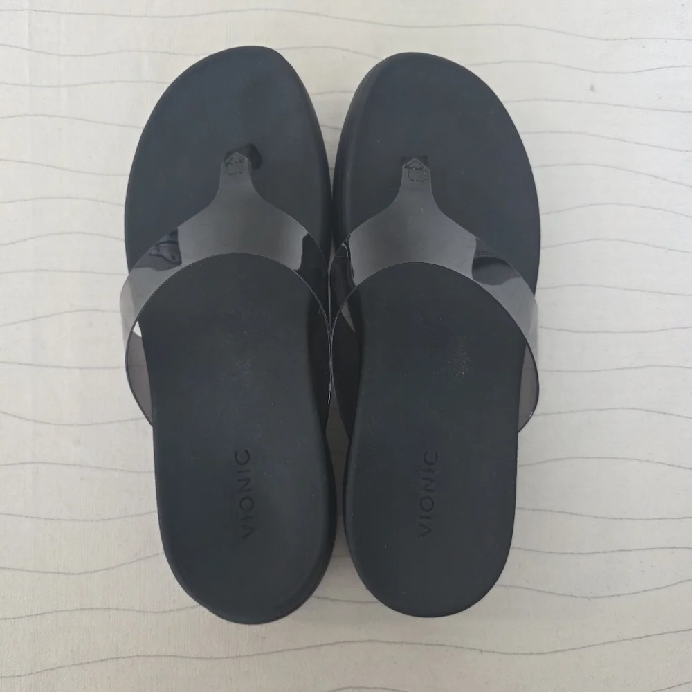 Vionic Womens Luminous High Tide Black Wedge Platform Flip Flop Sandals Size 10